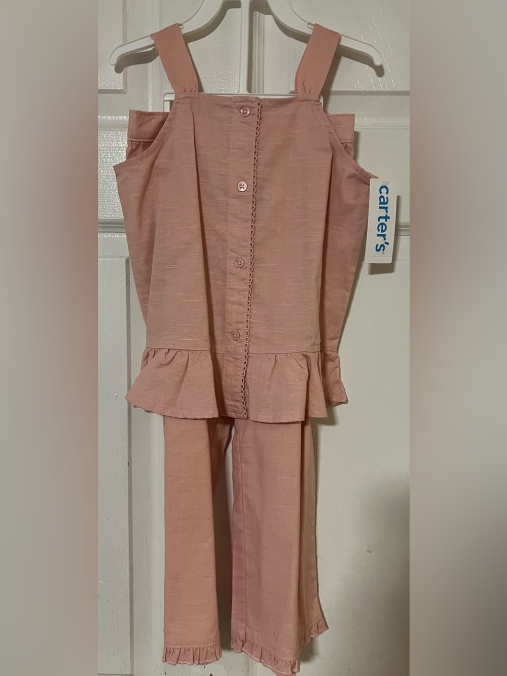 Carter's Dusty Pink Girls' Ruffle Button-Front Jumpsuit Set